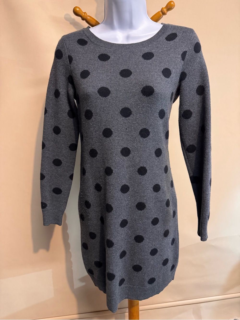 Women’s Gray Polka Dot Long Sleeve Sweater Dress. Size Petite XS
